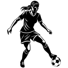 Naklejka premium A vector silhouette of a girl playing football isolated on a white background