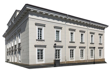 Fototapeta premium The old restored building is decorated with plaster stucco isolated