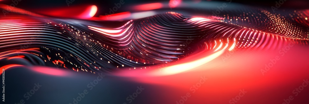 Poster an abstract background with glowing, pulse-like patterns in red and black. the design symbolizes tec