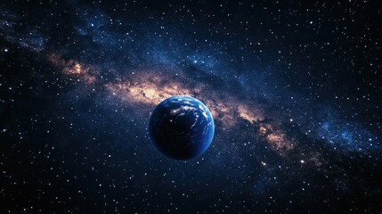 Obraz premium Night sky full of stars, with Planet Earth illuminated, an inspiring cosmic view.