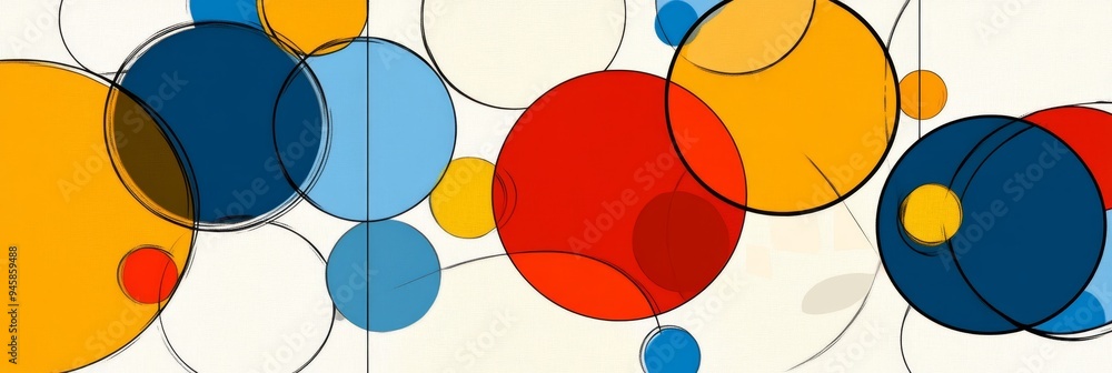 Poster this vibrant abstract background features overlapping circles in various colors, including red, blue