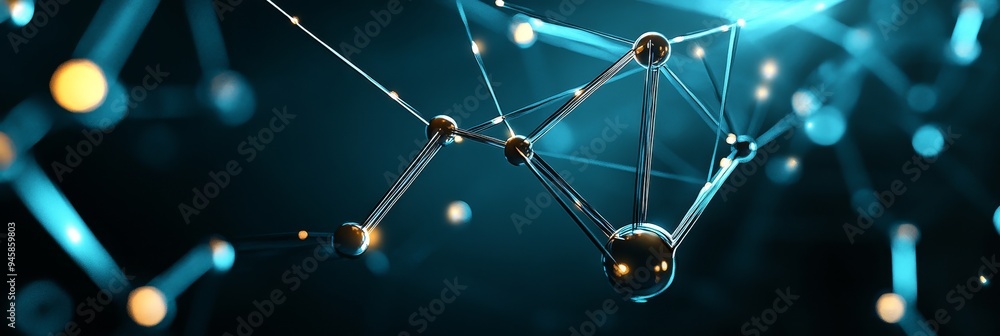 Poster a 3d abstract representation of a network with connected nodes and lines symbolizing connectivity, t