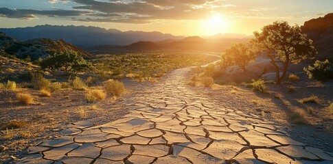 This dried-up riverbed emphasizes the urgency of water and the concept of sustainability using Stock technologies