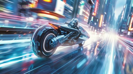Futuristic Motorcycle Racing Through Neon City