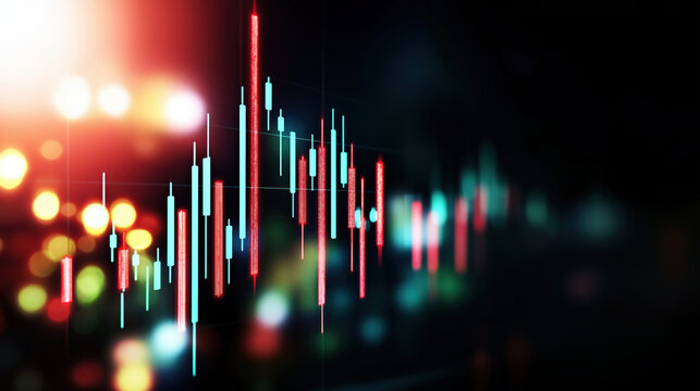 Dynamic candlestick chart on a glowing background, highlighting stock market volatility and financial analysis in a vibrant, high-contrast color scheme.