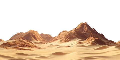 Desert landscape with mountains, isolated on transparent cutout background