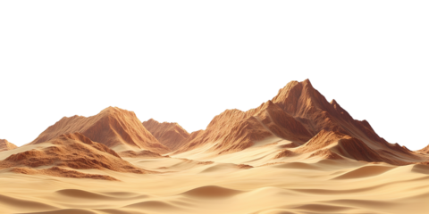 Desert landscape with mountains, isolated on transparent cutout background
