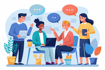 Conversation or business discussion, meeting, talk or chat together, group talk or communication dialog, message or speaking concept, business people coworker having conversation on speech bubble.
