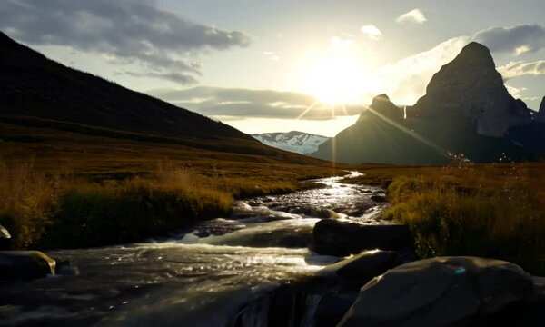 Mountain Stream with Fresh Water and Evening Sunlight Near Tryfan and Llyn Ogwen, Northern Wales