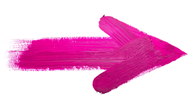 Vibrant pink brush stroke arrow pointing right on a transparent background