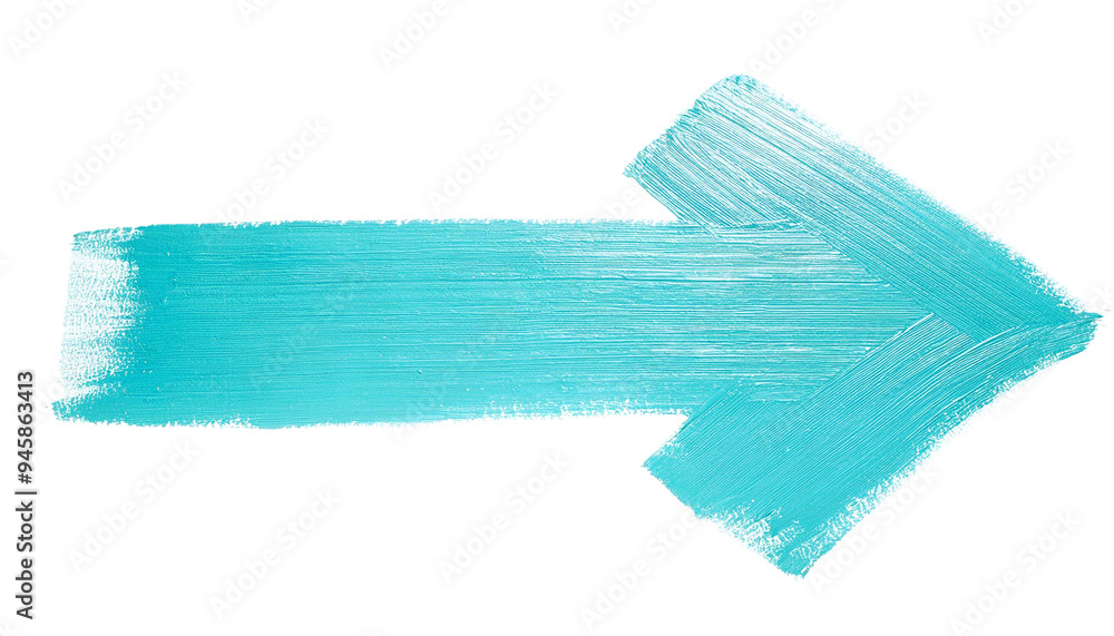 Poster teal brush stroke creating an arrow pointing to the right against a see through backdrop