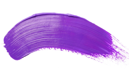 Bright purple paint brush stroke set against a clear background