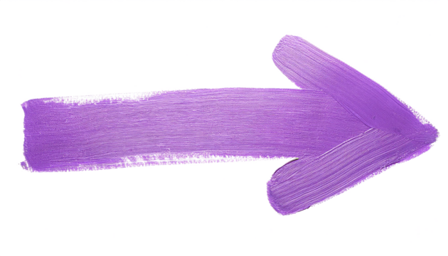 Purple paint brush stroke forming an arrow pointing right on a transparent background