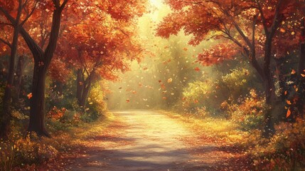 Autumn Stage Mock-Up with Podium, Harvest Elements, and Changing Leaves in a Serene Setting. AI generated illustration