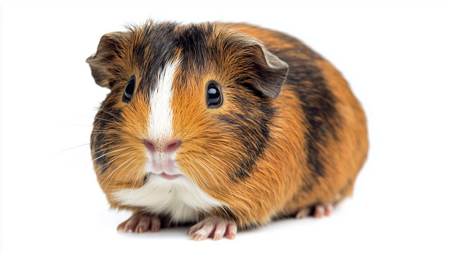 Curious guinea pig on white background, cute guinea pig portrait.