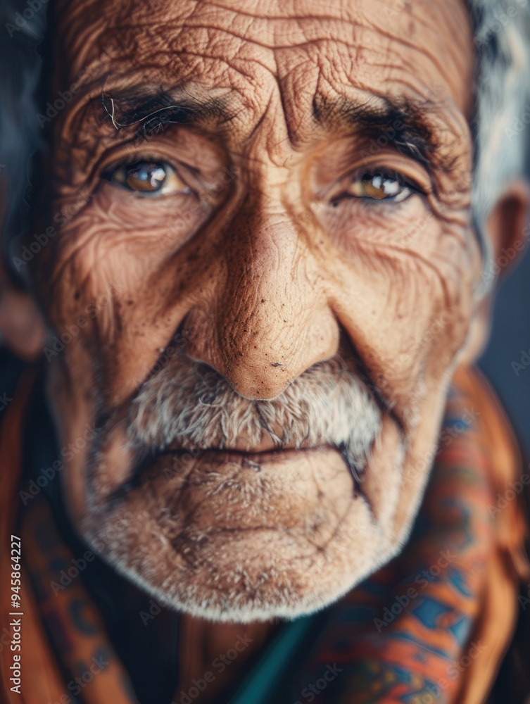 Poster this striking portrait features an elderly man whose wise expression and calm demeanor reflect his r