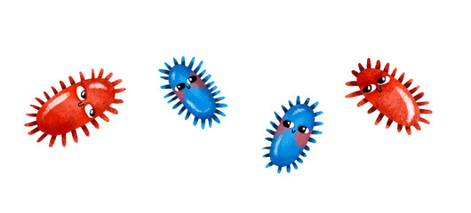 Viruses, flu and infection. Germs and parasites. Cartoon hand drawn illustration on isolated background.