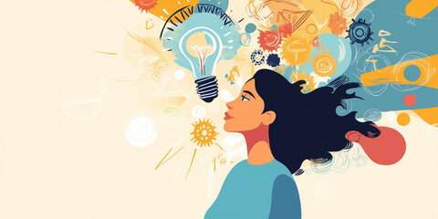 vector illustration of a woman who finds the solution, brainstorming, clear mind and big ideas