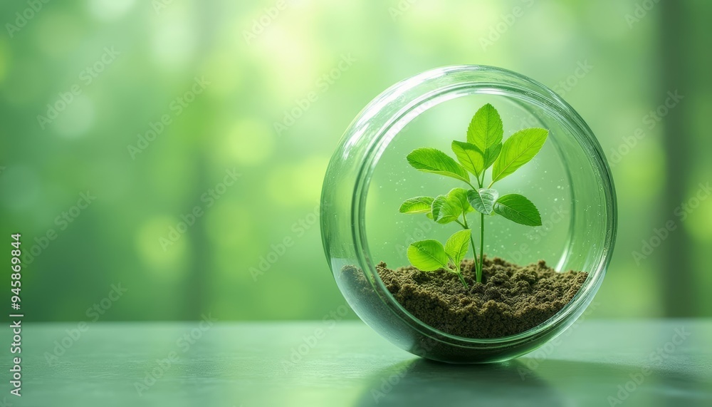 Poster Glass dome nurturing a small plant