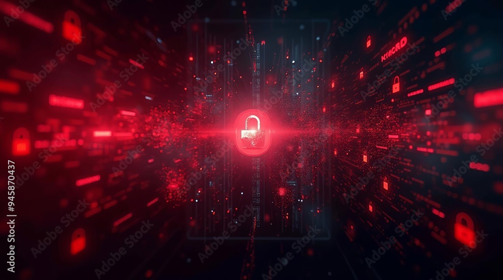 Aufkleber red cybersecurity alert: digital danger visualization in virtual network space