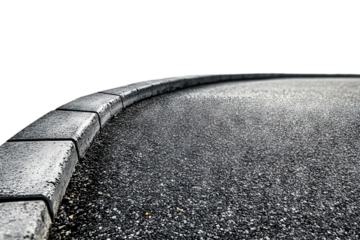 Asphalt pavement with concrete curb, isolated on transparent cutout background