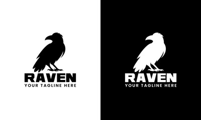 raven bird simple black and white silhouette logo