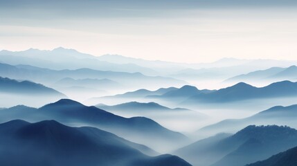 Fototapeta premium A mountain range with a low-lying mist in the valleys, 