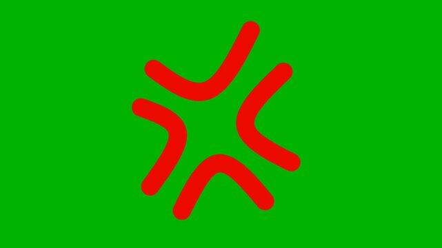 Angry expression symbol red color isolated on green background. Video, comic, cartoon elements
