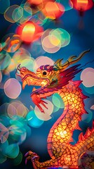 Obraz premium a colorful chinese dragon-shaped lantern glowing effect poster background