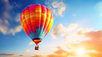 Naklejka premium A vibrant hot air balloon in flight, 