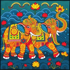 Pattern with elephant, Abstract painting, elephant pattern, flower ornament pattern.seamless pattern with elephant and flowers	