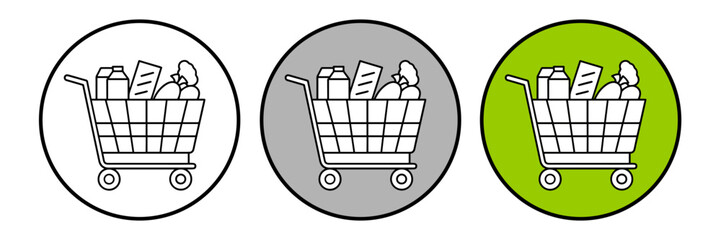 Full of products shopping cart flat white icons on round color backgrounds. Vector illustration © Emilia
