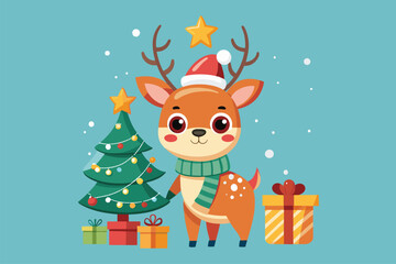 Best  cute deer is celebrating Christmas day  Art Illustrations vector c.eps