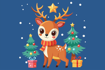 Best  cute deer is celebrating Christmas day  Art Illustrations vector b.eps