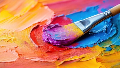 Obraz premium Paintbrush dipped in vibrant paint, ready to apply to a canvas