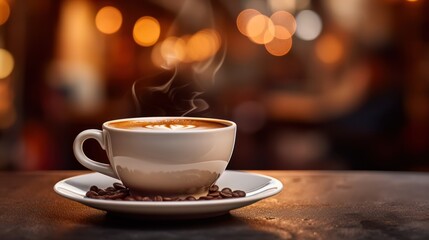 Obraz premium coffee cup with a saucer, filled with dark coffee, 