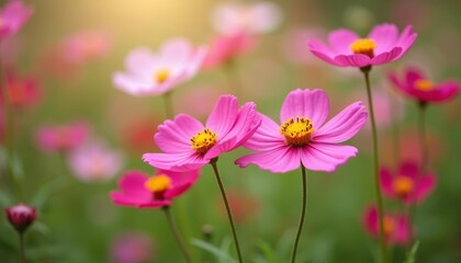 Obraz premium Blooming beauty in a field of pink and yellow flowers