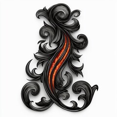 Intricate Black and Orange Floral Design