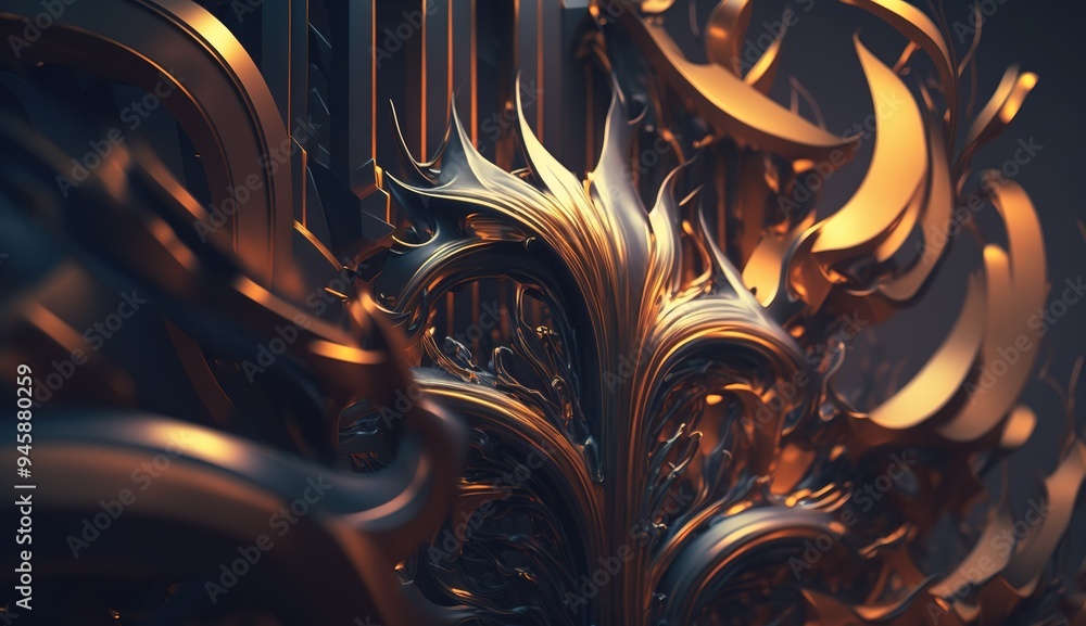 Poster abstract close-up of a futuristic textured surface featuring intricate patterns and metallic element