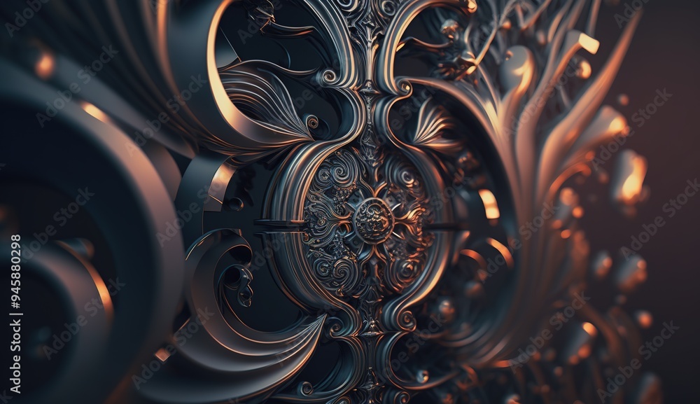 Poster abstract close-up of a futuristic textured surface featuring intricate patterns and metallic element