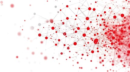 Obraz premium An abstract red network of connection dots and lines on a crisp white background.