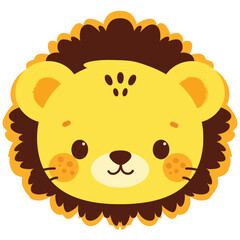 A cute cartoon lion head with simple flat illustration style for vector graphic logo design isolated on a white background