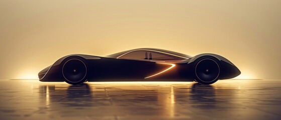 A sleek black sports car on a warm, elegant background with glowing lights, evoking a blend of...