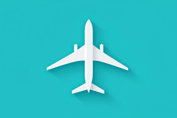 Minimalist airplane icon on vibrant teal background.