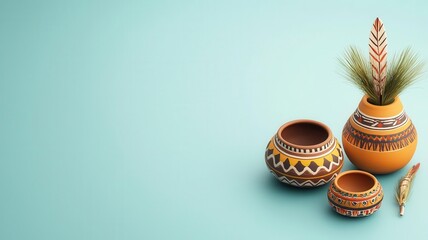 Native American pottery, intricate designs, cultural heritage, Indigenous Peoples Day, 3D illustration