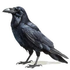 Naklejka premium A detailed illustration of a black raven, rendered in a childrens book style, against a white background