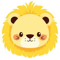 A cute cartoon lion head with simple flat illustration style for vector graphic logo design isolated on a white background