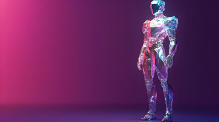 Crystallized Humanoid Robot in a Neon Purple Light: Exploring 3D Design and Technology