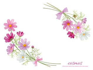 水彩手書きのコスモスの花の背景フレーム