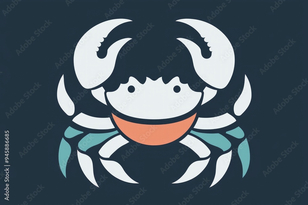 Poster Simple Crab Illustration with Blue and Orange Accents